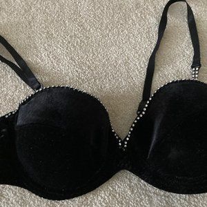 sexy black velvet bra w/ rhinestones